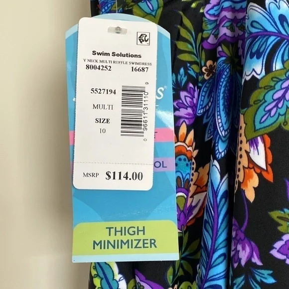 NWT- Swim Solutions Swim suit tummy control thigh minimizer Beach Coadtal Sz 10. - Picture 5 of 9